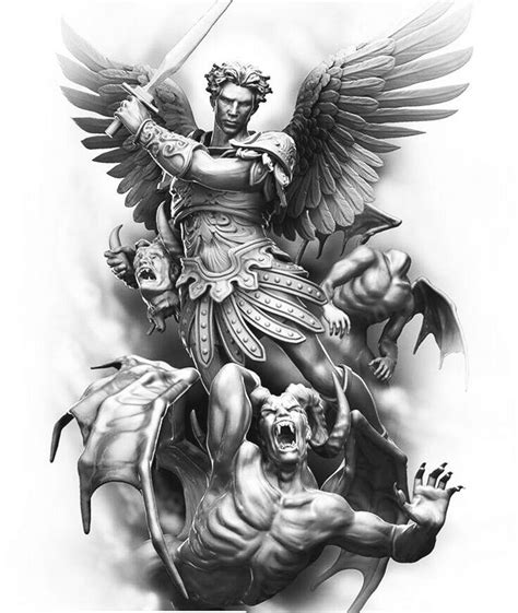 Warrior Angel Fighting With Demon Tattoo Archangel Tattoo Archangel