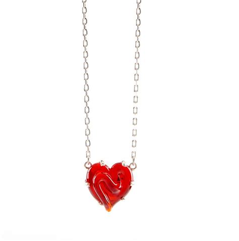 Red Glass Heart On Silver Chain Red Glass Heart Glass Heart Red Glass