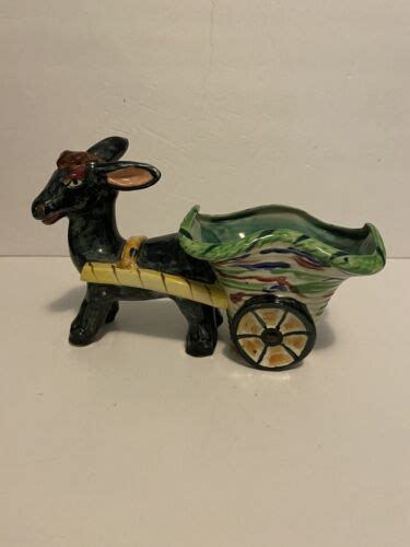 Vintage Donkey Pulling Cart Planter Japan 4576933238
