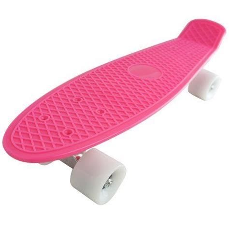 A Pink Skateboard With White Wheels On A White Background
