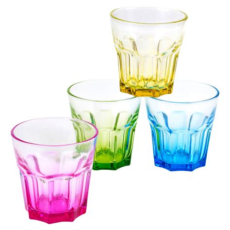 4 8 12 x multi coloured 240ml drinking glasses set dining water juice tumblers ebay
