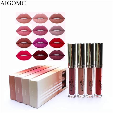Aigomc Brand Pcs Lot Lip Kit Matte Lipstick Waterproof Nutritious Velvet Lip Stick Red Tint