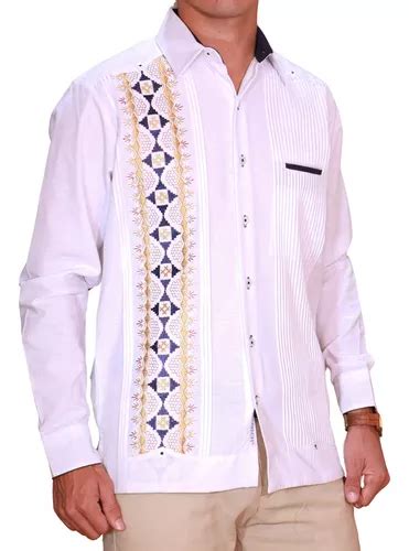 Guayabera Yucateca Modelo Dmech Bordado Marino Lino Flame