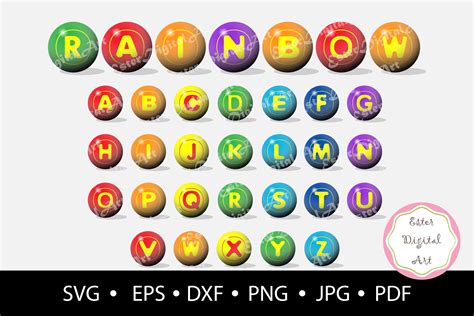 Rainbow Alphabet Svg Alphabet Digital Clipart Rainbow Font Etsy