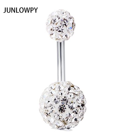 Junlowpy Belly Piercing Rings Surgical Steel G Crystal Disco Ball