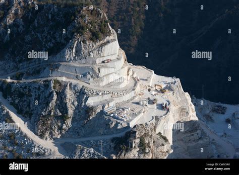 White Marble Quarry Aerial View Carrara Province Of Massa And