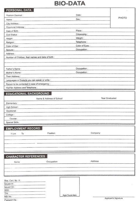 Bio data for job format. Download Free Blank Resume Forms PDF | Data form | Resume ...