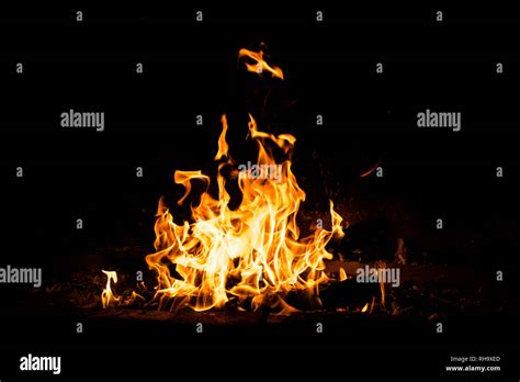 Fire Flames Burning Isolated On Black Background High Resolution Wood