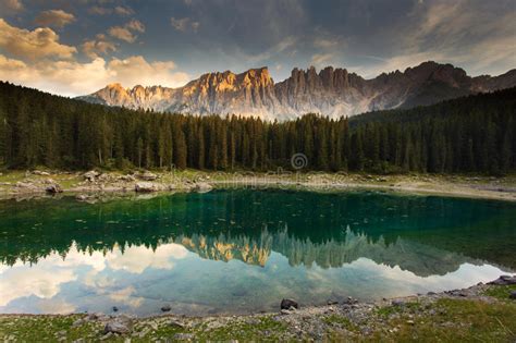Lake Karersee Lago Di Carezza In The Dolomites In Italy Stock Photo