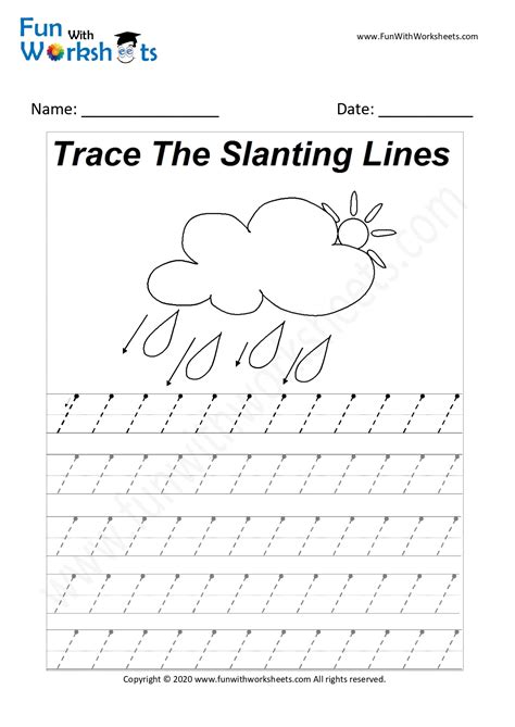Trace The Slanting Lines Clouds Free Printable Worksheets
