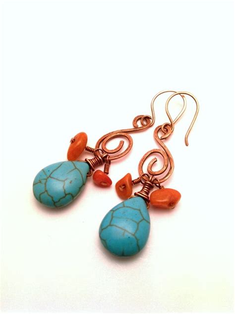 Turquoise Boho Earrings Southwestern Dangle Earrings Copper