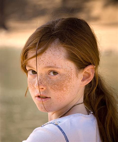 Irish Redhead Freckle Face Girl Child With Beautiful Hazel Eyes Stock