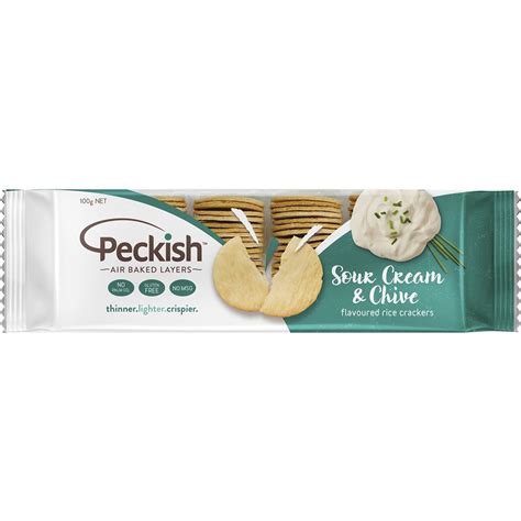 Peckish Thins Rice Crackers Sour Cream And Chives 100g Woolworths