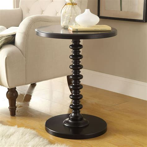 Acton 17 Wide Black Round Pedestal Wood Side Table