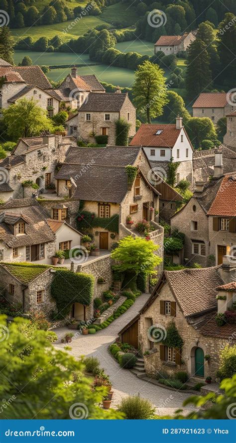 Quaint European Village With Old Stone Houses And Cottages Stock