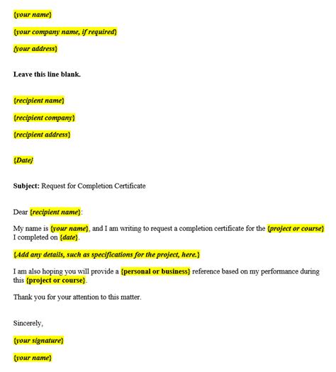 Request Letter For Completion Certificate Template And