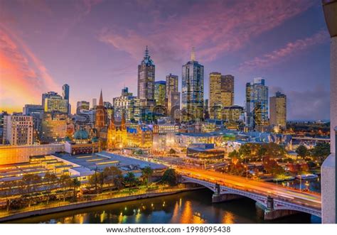 Downtown Melbourne City Skyline Cityscape Australia Stock Photo