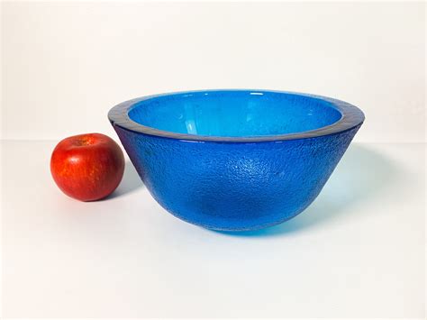 Vintage Art Glass Bowl Cobalt Blue Retro Home Decor Heavy And Textured Glass With Thick Sides