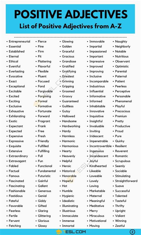 600 Positive Adjectives That Will Brighten Your Day 7esl Positive