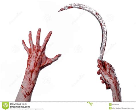 Bloody Hand Holding A Sickle, Sickle Bloody, Bloody Scythe 