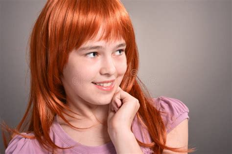 Close Up Portrait Of Cute Girl With Red Hair Posing Stock Image Image