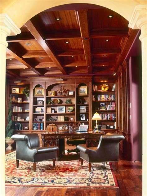 Elegant Home Office With Coffered Ceiling Home Library Design