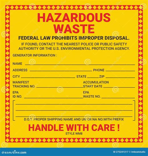 Container Hazardous Standard Waste Yellow Label Marking Stock