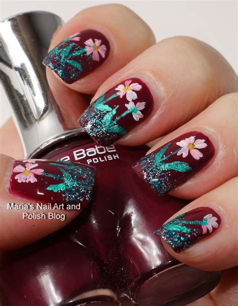 Marias Nail Art And Polish Blog Floral French Nail Art With Large Flowers