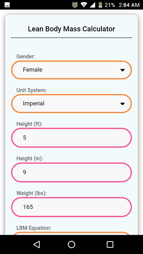 Lean Body Mass Calculator Amazon Com Appstore For Android