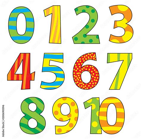 Nice Colorful Cartoon Numbers Set For Children 0 10 Stock Vector