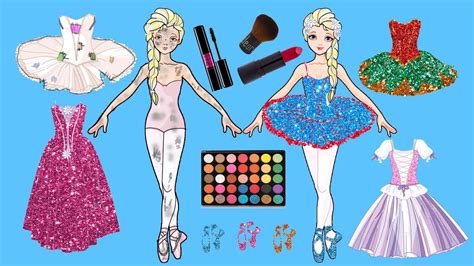 paper doll elsa ballerina make up and dress up glitter youtube