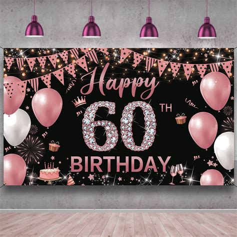 60th Birthday Decorations Backdrop Banner For Women Happy 60th