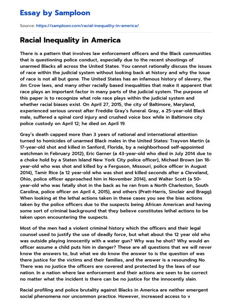 ≫ Racial Inequality In America Free Essay Sample On