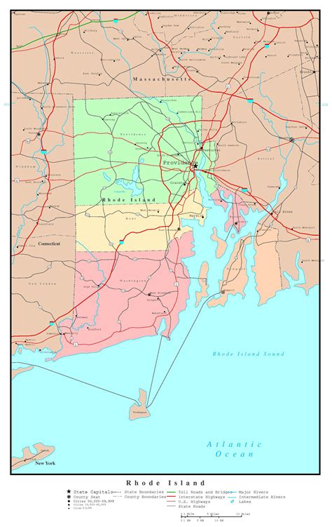 Large Detailed Administrative Map Of Rhode Island State With Roads
