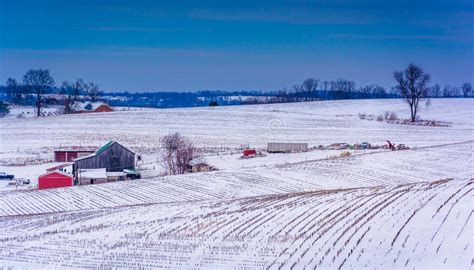 View Of Snow Covered Farm Fields In Rural York County Pennsylvania