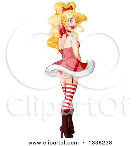 Clipart Christmas Pinup Elf Woman Holding A Gift Royalty Free Vector Illustration By Bnp