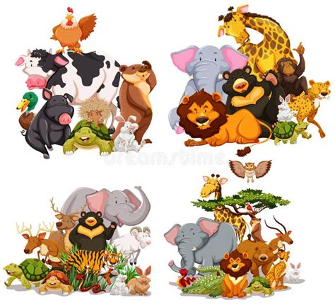 Four Groups Of Wild Animals Stock Vector Illustration Of Endangered