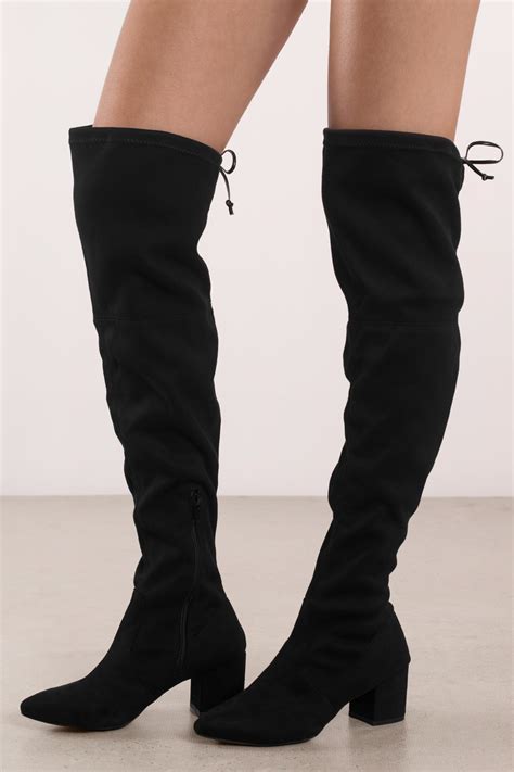 Riley Black Faux Suede Knee High Boots 49 Tobi Us