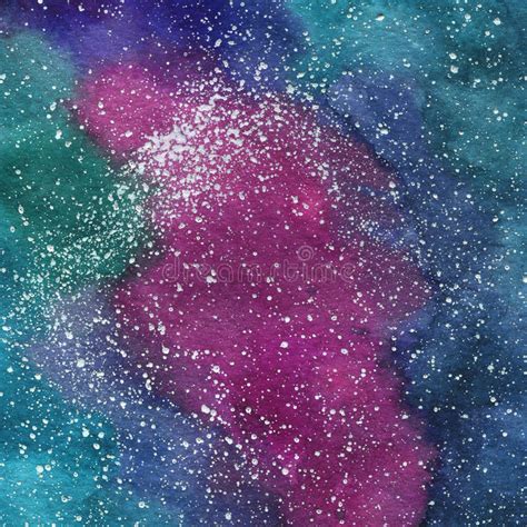 Space Cosmic Background Colorful Watercolor Galaxy Or Night Sky With