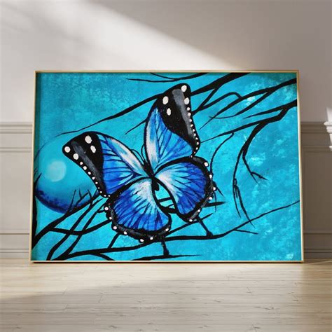 Original Artwork Blue Butterfly Art Print Morpho Painting Etsy