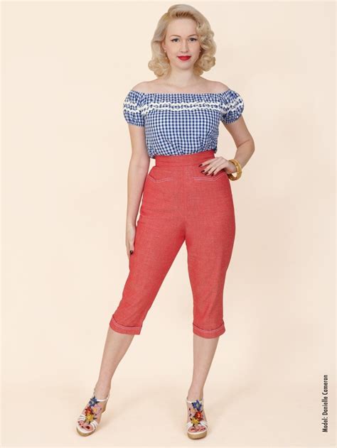 Capri Pants Red Denim 50s Inspired Outfits Stripe Outfits Fashion Pants
