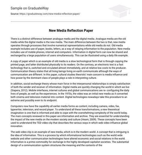 New Media Reflection Paper Essay Example Graduateway