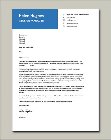 General Manager Cover Letter Example Sample Template Covering