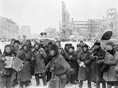 Red Army Soldiers Celebrating Victory In Battle Of Stalingrad January