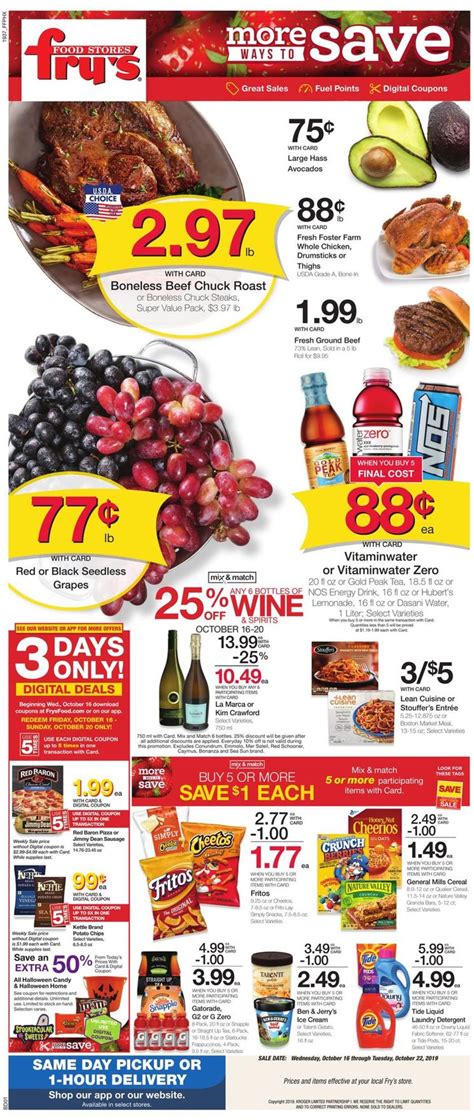 Add menu items to your bag once you've filled your bag with yummy food and set your delivery time, pay and check out in seconds. Fry's Current weekly ad 10/16 - 10/22/2019 - frequent-ads.com