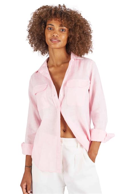 Lete Linen Pink Relaxed Linen Shirt With Pockets Camixa