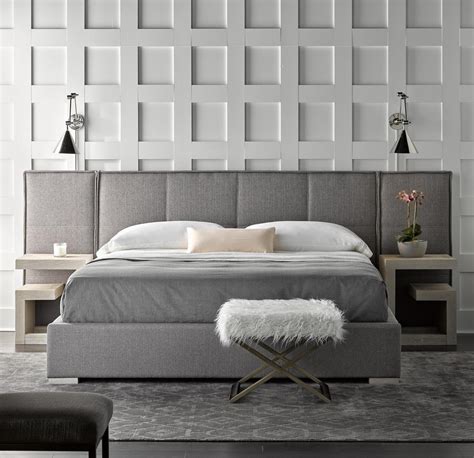 Connery Modern Gray Fabric Upholstered Extended Headboard King Platform Bed