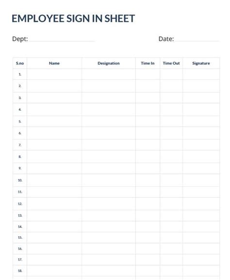 Free Printable Employee Sign In Sheet Template Printable Templates