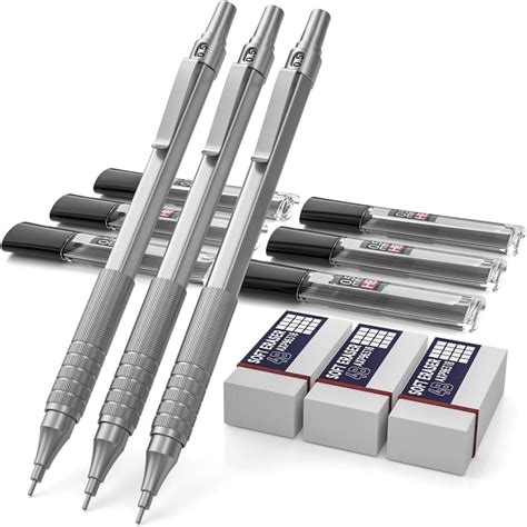 Nicpro 05 Mm Mechanical Pencils Set 3 Pcs Retractable Metal Drafting