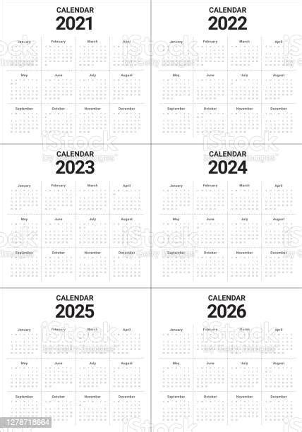 2021 년 2022 2023 2024 2025 2026 달력 벡터 디자인 템플릿 0명에 대한 스톡 벡터 아트 및 기타 이미지